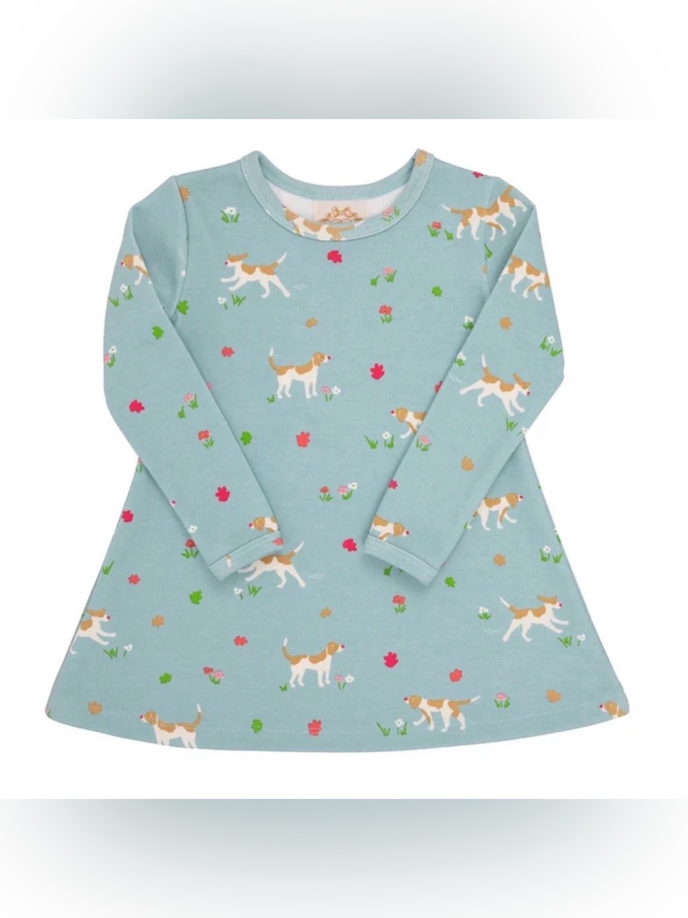 The Beaufort Bonnet Company Light Blue Puppy Print Long Sleeve Dress